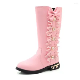 Boots Princess Fashion Lace Beads Hiver Kids Long for Big Girls Snow Enfants Chaussures 4 5 6 7 8 9 10 11 12 YOA