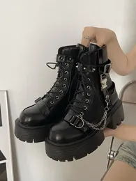 Boots Punk Girl Sweet Shet Bottom Tedge Lolita Short High Heel Fomes Fashion Gothic Anime Lace Up Goth Chaussures