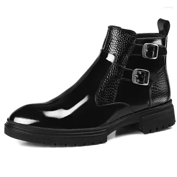 Botas Punk Hombres Tobillo Marca Plataforma Negra Motocicleta Moda Hebilla Correa Invierno Trabajo Para Hombres Botas Para Hombre