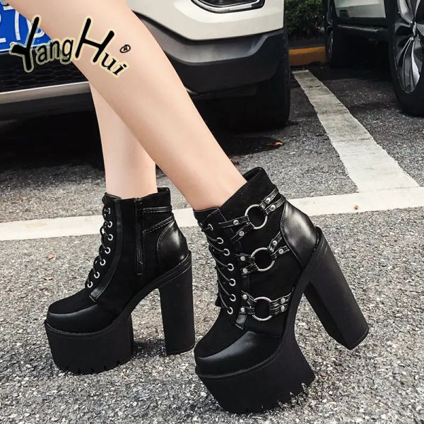 Boots Punk Style Retro Chaussures pour femmes plate-forme super haut Hells Ankle Women's Pumps 2023 Nouvelles bottes modernes de tstage