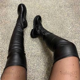 Bottes Style Punk femmes bottes grande taille 35-43 Sexy sur les bottes au genou dames chaussures d'hiver plate-forme mi talon cuissardes noir T231124