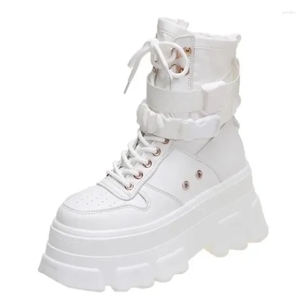 Boots Punk Style Femme baskets Lace-Up 7cm Platform Chaussures Femme Creepers Femme Femme Flats Metal Decor Tenis Feminino