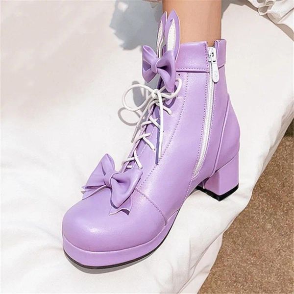 Botas PXELENA 6 Color caramelo Tamaño grande 34-45 Princesa Lolita Cosplay Tobillo Bowtie Traje Uniforme Mary Janes Zapatos Mujeres