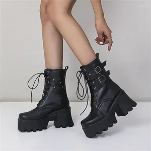 Bottes PXELENA JK Cosplay Rivet Boucle Femmes Combat Plateforme Cheville Chunky Talons Hauts Chaussures D'hiver Plus Taille 34-43 Creepers Dames