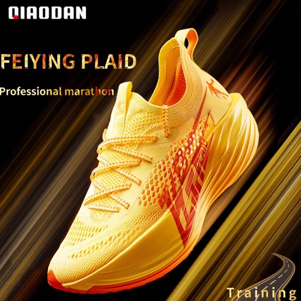 Boots Qiaodan Feiying Plaid Chaussures de course professionnelles pour hommes 2023 Nouvelle plaque de carbone marathon d'absorption d'absorption BM23230290T