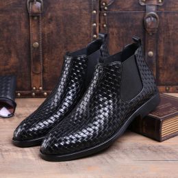 Boots QMaigie Boots for Men Size 47 48 Nouveau tissage de mode Chaussures en cuir Menon Slip Chaussures robes formelles Chaussures de commerce