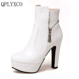 Boots Qplplyxco 2017 Nieuwe Big Size 3450 Ankle Boot Short Autumn Winter Style Sexy Women's Platform High Heels Wedding Party Shoes 3679