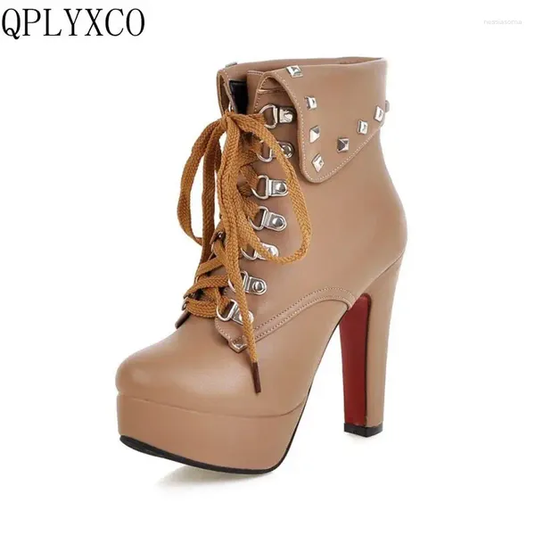 Boots qplyxco 2024 Big Taille 30-50 Chaussures russes Bottes courtes Femmes avec fermeture éclair Femme Femme Lace Up Up Ankle X-6