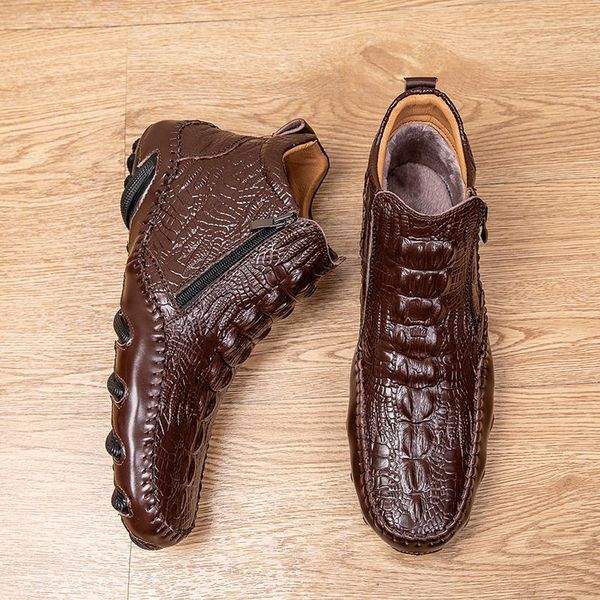 Bottes en cuir véritable hommes Western ZSAUAN hiver en peluche/printemps décontracté à la main chaussures souples goutte