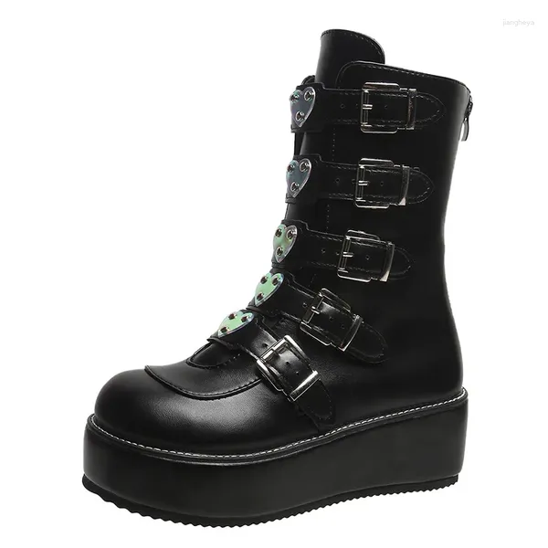 Botas cremallera trasera talla grande 43 femenina plataforma de muffin de muffin motocicleta negro tobillo otoño p467