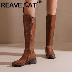 Bottes révèlent les dames chats knoues bottes 37 cm de large jambe rond talon épais 4,5 cm Style britannique plus taille 46 47 48 chaussures de loisirs