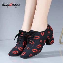 Laarzen rode lippen jazzdansschoenen vrouwen hiel 3/5 cm meisjes balzaal moderne tango performance praktijk dansende schoenen groothandel