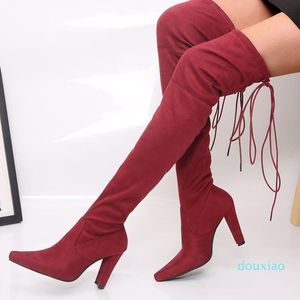 Botas rojas zapatos de mujer sobre la rodilla suave gamuza sintética red alta sexy damas botas de invierno femeninas talla grande 43