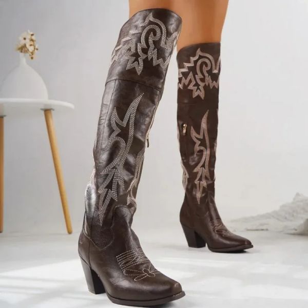 Boots Retro Concert Cowboy Over the Knee High Boot 2024 Hot Women's Vintage Bordery Vaugirls Boots Western Boots Zapatos Plus Tamaño