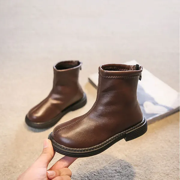 Botas Retro Gilrs Zapatos Otoño Estilo Británico Cremallera Corta Suave Fondo Tobillo Niñas Princesa Casual Niños Para