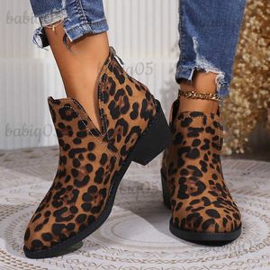 Botas Retro Leopard Tacones cuadrados Botas cortas Mujer 2023 Otoño Cremallera trasera Botines Mujer Lado V-Cut Punta estrecha Chelsea Botines 43 T231117