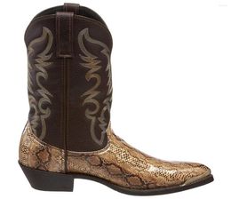 Botas Retro Men Mujeres Golden Snake Skin Faux Cuero zapatos de invierno bordados Western Cowboy Unisex Calzado Big Size4294166