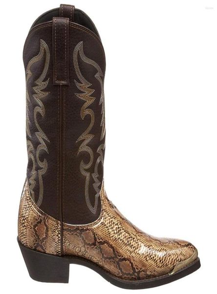 Boots Retro Men Femmes Golden Head Snake Skin Faux Tex Winter Chaussures Hiver Broidered Western Cowboy Footwear Unisexe Big Size1186394