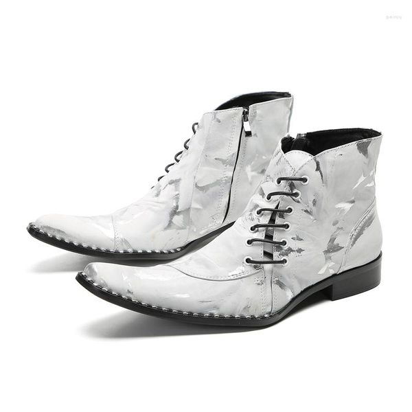 Botas Retro Punk de cuero auténtico para hombre, zapatos militares de vaquero hasta el tobillo de goma, puntiagudos, puntiagudos, con cordones, Krampon