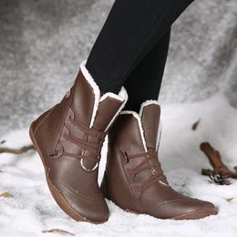 Boots Retro Up Shoes Bootties Solide Keep Lace Color Round Warm Flats Femmes Snow Toe Toe Femmes