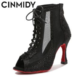 Boots Rhinestone Latin Dance Boots Chaussures de pole de pole pour femmes Chaussures de danse de ventre sexy pourdies Mesh Danse Chaussures