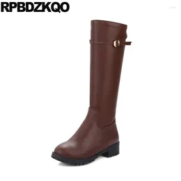 Laarzen rijden winter platte paardenspaar ruiter lang bruine zijkant zip plus size knie hoog 10 ronde teen lange schoenen trend zwarte grote vrouwen