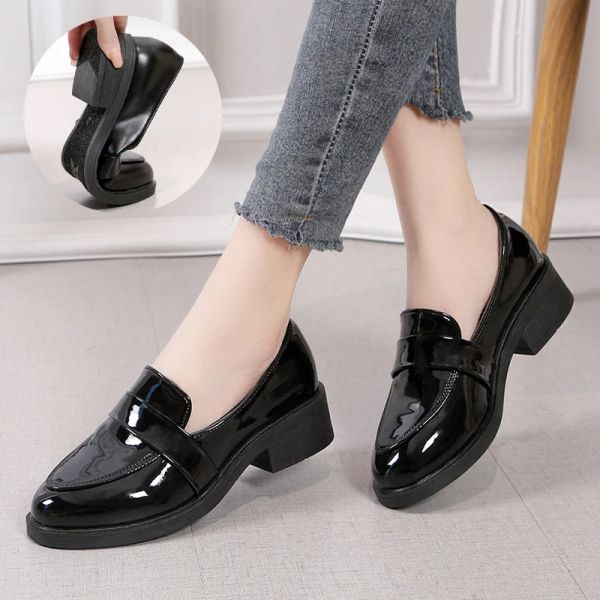 Boots Rimocy Patent Leather Locs for Women 2022 Spring Automne Slip on Casual Shoes Femme Point Toe Med Talons Ladies Office Chaussure Chaussure