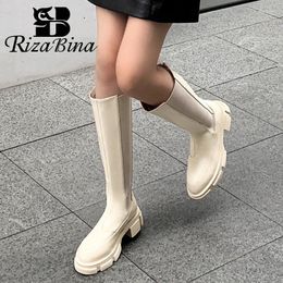 Boots Rizabina Femmes Knee Bottom Debt Bottom Gear Supply En cuir 2024 Long Casual Fashion Female Footwear Taille 34-40