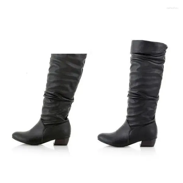 Botas Rock Zapatos Mujer Blanco Invierno Calzado Punta Redonda Sexy Muslo Tacones Altos Botas-Mujeres Otoño Negro Señoras Mediados De Pantorrilla