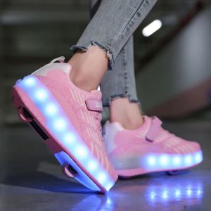 Laarzen roller skate schoenen 2 wielen sneakers 2022 mode sport casual kinderen jongens meisjes meisjes kinderen buitenspel speelgoed cadeau led verlichte laarzen