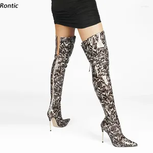 Boots Rontic Femmes hiver sur le genou arrière zipper brevet talon métal