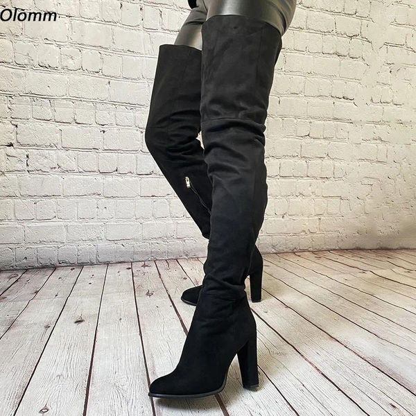 Boots Ronticool-Customization Femme Fémers Hiver Faux Sued Talons Chunky Toe Toe Elegant Black Casual Shoes Us Taille 5-20