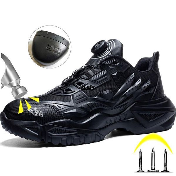 Bottes Bouton rotatif Chaussures de sécurité pour hommes Acier Toe Travail Sneaker Anti-crevaison Travail Homme Noir Sécurité 230905