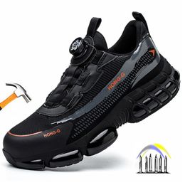 Bottes chaussures de travail à bouton-poussoir rotatif hommes baskets de sécurité anti-crevaison chaussures de sécurité pour homme chaussures de travail de protection avec embout en acier 230907