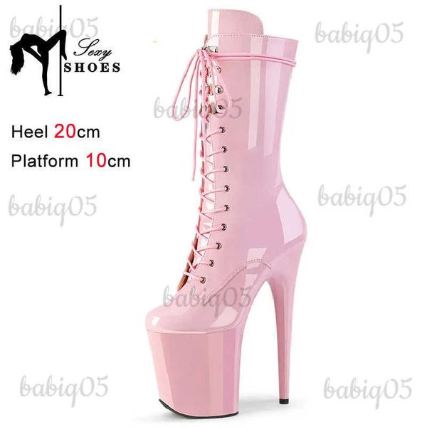 Bottes Bout rond 8 pouces bottes pour femmes Sexy fétiche talons hauts chaussures pôle danse à lacets Tube bas bottines 20CM Striptease Stiletto T231117