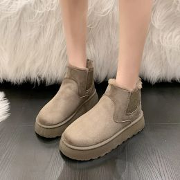 Boots Toe Round Lady Boots Chaussures chaussures d'hiver Bootswomen Australia Low LOBEA 2023 Rubber Automne Snow Flock Rome Laceup Cotton F