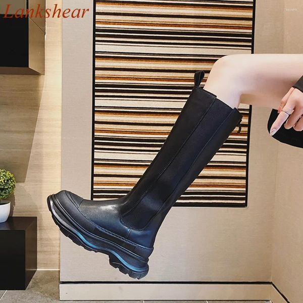 Botas Toe Round Toe Grueso Mujer Fashion Casual Sexy Party Solid Black Knee Alto Slip on Autumn Shoes 2024 Llegados