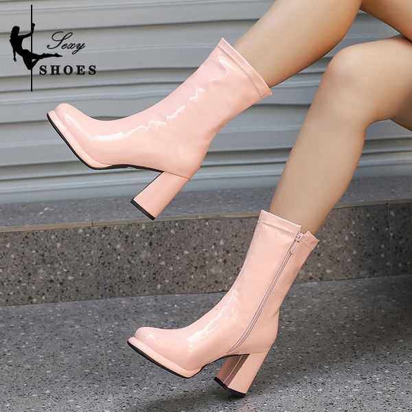 Bottes S Sexy Cosplay Femmes Mode Printemps Automne Chaussures Vintage Mollet Booty Unisexe Élégant Bonbon Jaune Rouge Fête 230830