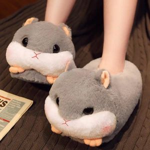 Laarzen trieste hamster pluche slippers home zachte warme harige slides vrouwen gezellige binnen vloerschoenen 2022 dierenslip op loafer slippers nieuwe hond