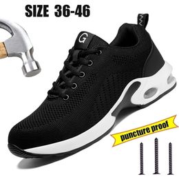 Laarzen veiligheidsschoenen voor mannen dames staal teen punctie proof werk schoen lichtgewicht niet -slip tennis mannelijke sneakers 220913