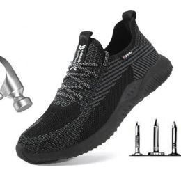 Boots Safety Chaussures en acier Toe Hommes, Antismashings de la mode Chaussures de travail pour hommes, chaussures de sport confortables respirantes noires Seguridad H582