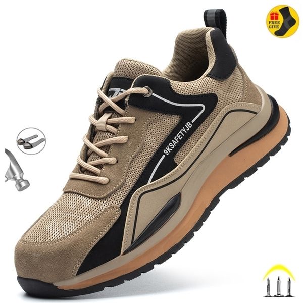 Botas Zapatos de seguridad Verano Transpirable Hombres Mujeres Punta de acero Antismash Construcción Soldadura Tira reflectante Calzado masculino Zapatillas de deporte 221114