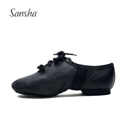 Boots Sansha Unisexe Laceup Jazz Chaussures en cuir avec une semelle en daim néoprène coussinée talon femmes hommes jazz salsa chaussures de danse js2lpi