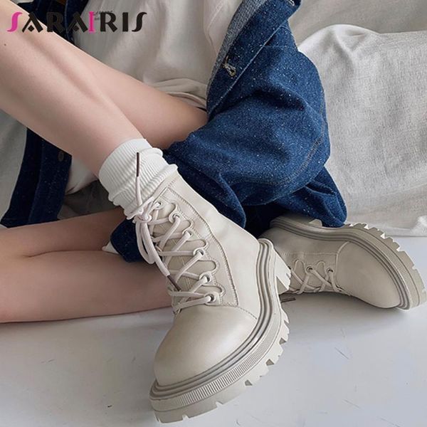 Botas SARAIRIS Marca Diseñador Mujer Botines Plataforma Tacones gruesos Mujer Motocicleta Short Goth Street Ladies Shoes