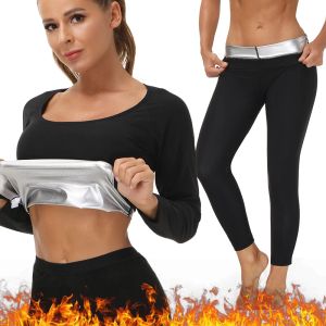 Laarzen sauna pak voor vrouwen zweet set workout shapewear lange mouw vet brandend shirt body shaper ondergoed ondergoed thermisch gewichtsverlies korset