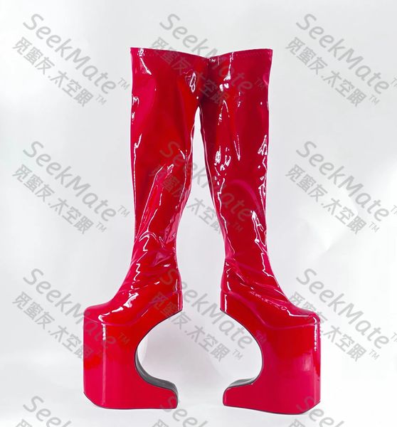 Botas SEEK MATE Tacón súper alto europeo y americano 30 cm Forma curva Ferris Laca Cuero Sexy Plataforma impermeable Boo 231102