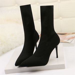 Laarzen seggnice sexy sokken breien rek hakken voor vrouwen mode schoenen lente herfst enkel laarsjes vrouwelijk 220928