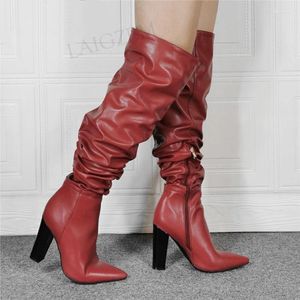 Bottes SEIIHEM Femmes Genou Haute Chunky Talons Épais Côté Zip Zapatos Stivali Grand Dames Chaussures Femme Grande Taille 43 44 46 47