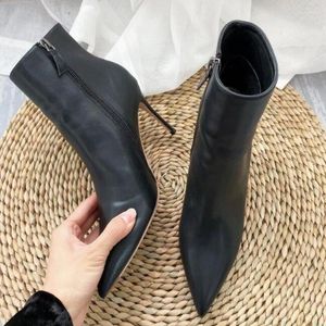 Bottes vendant la cheville noire Toe Pointy Zipper Stiletto talon Boot-chaussure Fashion High Party Dress Shoes Taille 42 Drop Ship