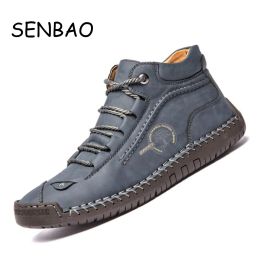 Boots Senbao Leather Men Boots Handmade Ankle Boots Boots Outdoor Boots Chaussures décontractées Automne Fashion Men de moto Bottes Taille 3848